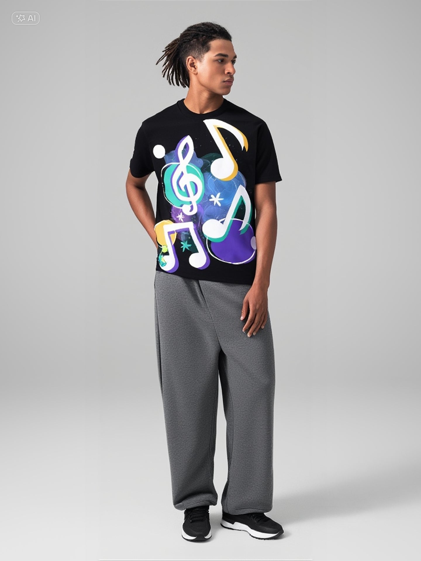 T-shirt Unisexe Noir – Design Musical Graffiti